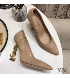 Yves Saint Laurent Opyum Pompen In Suede met Gouden Hak Abrikoos