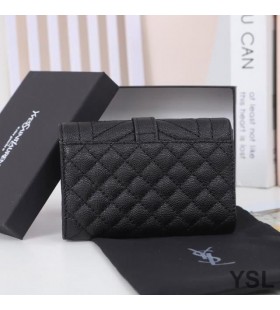 Yves Saint Laurent Kleine Klep Van De Envelop Portefeuille In De Gemengde Korrel Matelasse Leer Zwart/Goud
