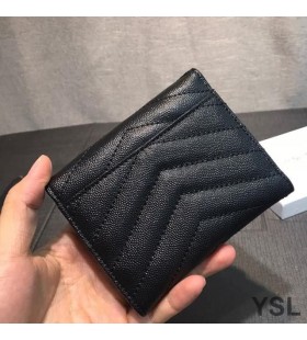 Yves Saint Laurent Kleine Envelop In Drieën Vouwen Portemonnee In Generfd Matelasse Leer Zwart/Zilver