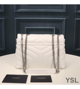 Yves Saint Laurent Kleine Loulou Chain Bag In Y Matelasse Leer Wit/Zilver