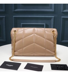Yves Saint Laurent Kleine Loulou Puffer Tas Gewatteerde Lamsvel Apricot/Gold