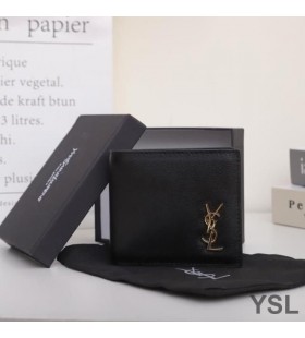Yves Saint Laurent Kleine Monogram Oost/West Portemonnee In Soepel Leer Zwart/Goud