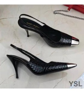 Yves Saint Laurent Vesper Slingback Pumps In Steen Grain Leer Zwart