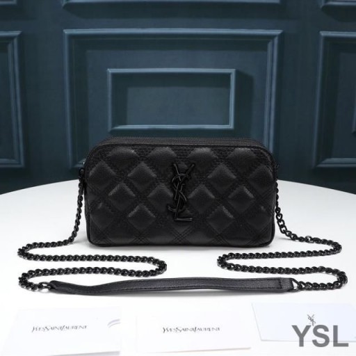 Yves Saint Laurent Becky Double-Zip Pussi Timantti-Tikattu Karitsannahka Musta