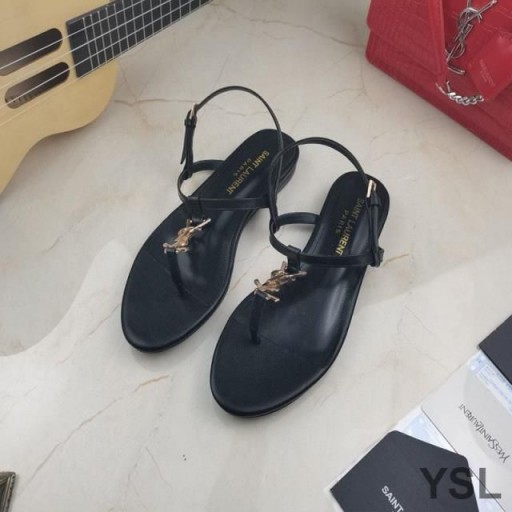 Yves Saint Laurent Cassandra Taulu Sandaalit T-Hihna Calfskin Nahka Musta