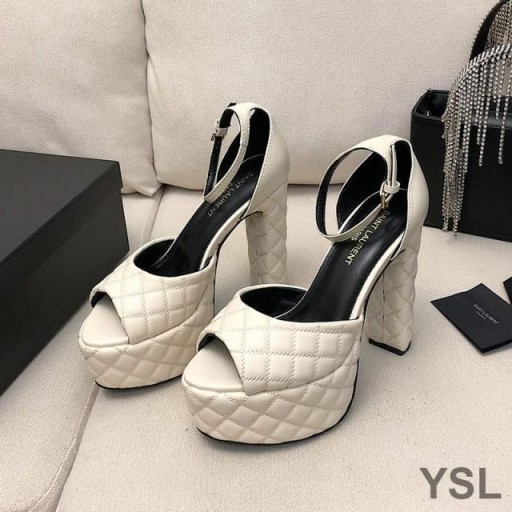 Yves Saint Laurent Jodie Alustan Sandaalit Tikattu Nahka Valkoinen