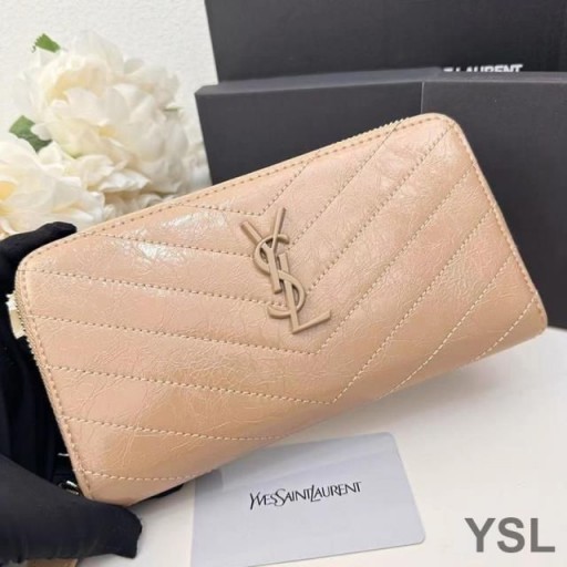 Yves Saint Laurent Suuri Cassandra Zip Noin Lompakko Poimutettu Matelasse Nahka Aprikoosi