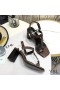 Yves Saint Laurent Cassandra Heeled Sandals with Toehold Loop In Smooth Leather Brown