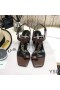 Yves Saint Laurent Cassandra Heeled Sandals with Toehold Loop In Smooth Leather Brown
