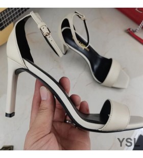 Yves Saint Laurent Amber Sandals In Smooth Leather Beige