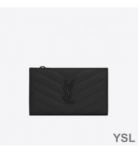 Yves Saint Laurent Palasia Zipped Bifold Lompakko Martioitu Matelasse Nahka Musta