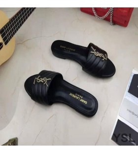 Yves Saint Laurent Monogram Slides In Matelasse Leather Black