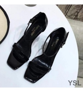 Yves Saint Laurent Opyum Sandals In Patent Leather with Black Heel Black