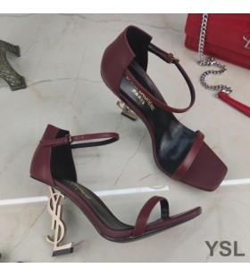 Yves Saint Laurent Opyum Sandaalit Sileä Nahka Kulta Kantapää Viininpunainen