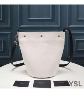 Yves Saint Laurent Rive Gauche Ämpäri Laukku Pellava Ja Nahka Valkoinen