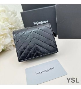Yves Saint Laurent Pieni Cassandra Bifold Lompakko Poimutettu Matelasse Nahka Musta