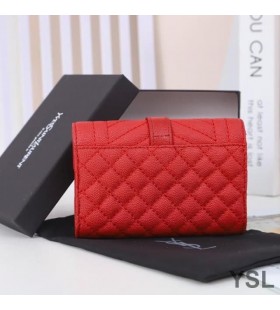 Yves Saint Laurent Pieni Kirjekuoren Läppä Lompakko Seka Martioitu Matelasse Nahka Punainen/Kulta