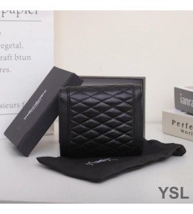 Yves Saint Laurent Pieni Gaby Trifold Lompakko Tikattu Karitsannahka Musta/Kulta
