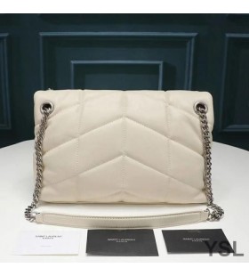 Yves Saint Laurent Pieni Loulou Pallokala Laukku Tikattu Karitsannahka Valkoinen/Hopea