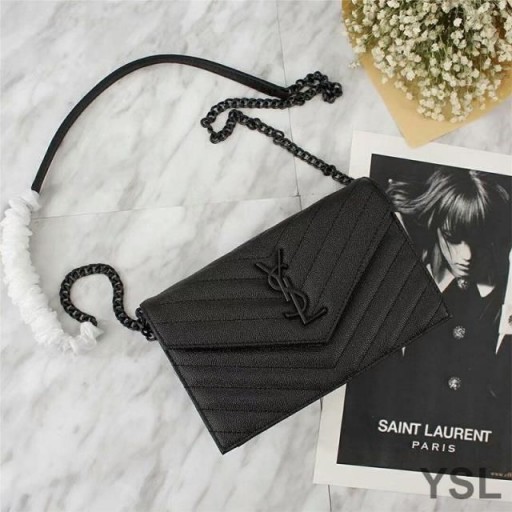 Yves Saint Laurent L'Enveloppe De La Chaîne Porte-Monnaie Dans Texturé Cuir Matelassé Noir