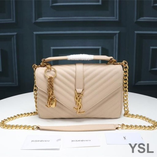 Yves Saint Laurent Moyen Classique Du Collège De La Chaîne Sac Matelassé En Cuir Abricot/Or