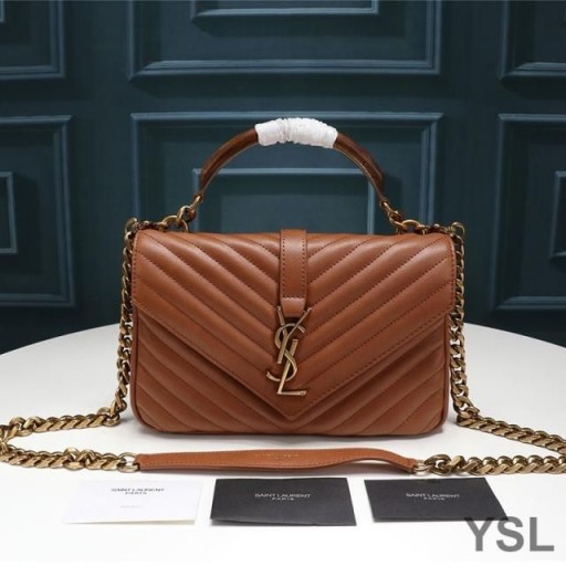 Yves Saint Laurent Moyen College Sac De Chaîne En Plissé Cuir Matelassé Marron/Or