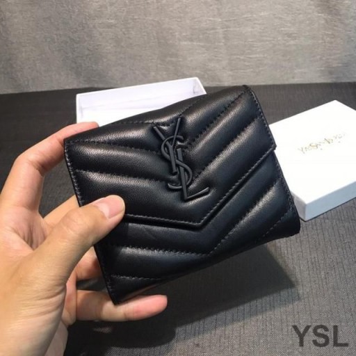 Yves Saint Laurent Petite Enveloppe De Ces Porte-Monnaie En Cuir Matelassé Noir