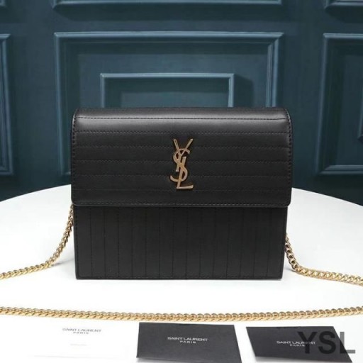 Yves Saint Laurent Victoire De La Chaîne De Sac En Cuir Froissé Noir/Or