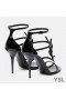 Yves Saint Laurent Cassandra 100 Sandales En Cuir verni Noir avec Logo Noir