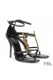 Yves Saint Laurent Cassandra 100 Sandales En Cuir Lisse avec Logo Or Noir
