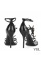 Yves Saint Laurent Cassandra 100 Sandales En Cuir Lisse avec Logo Or Noir