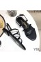 Yves Saint Laurent Cassandra Sandales Plates Avec Cinq Sangles En Cuir De Veau Noir
