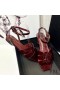 Yves Saint Laurent Tribute Sandales Plates En Cuir Verni Bourgogne