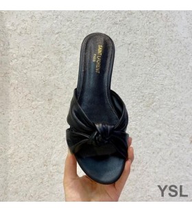 Yves Saint Laurent Bianca Diapositives En Cuir Lisse Noir