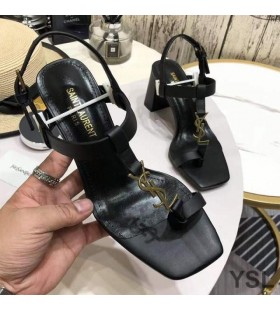 Yves Saint Laurent Cassandra Sandales à Talons avec Pied Boucle En Cuir Lisse Noir