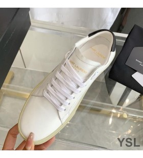 Yves Saint Laurent Court Classic Sneakers In Embroidered Leather with Black Logo White/Black