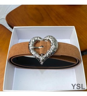 Yves Saint Laurent Au Cœur De La Ceinture En Daim Marron/Argent