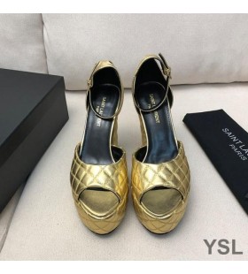 Yves Saint Laurent Jodie Sandales À Plateforme En Cuir Matelassé Or