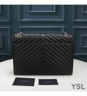 Yves Saint Laurent Grande Enveloppe De Sac De Chaîne Dans Texturé Cuir Matelassé Noir/Argent