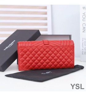 Yves Saint Laurent Grande Enveloppe De Rabat Portefeuille Mixte Grainé Matelassé En Cuir Rouge/Or