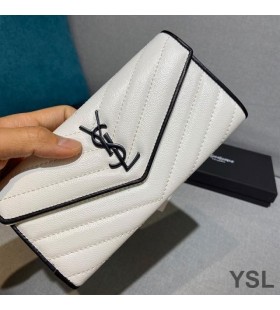 Yves Saint Laurent Grand Monogramme Rabat Portefeuille Dans Grainé Matelassé En Cuir Blanc/Noir