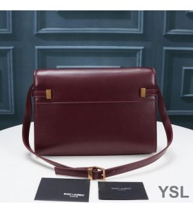 Yves Saint Laurent Manhattan Sac À Bandoulière En Cuir Lisse Bourgogne/Or