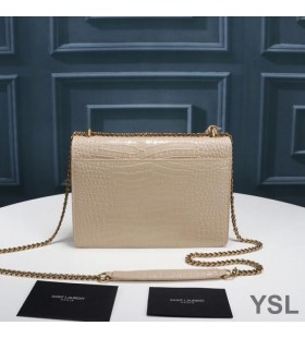 Yves Saint Laurent Moyen Coucher De Soleil De La Chaîne De Sac En Crocodile En Relief En Cuir Abricot/Or