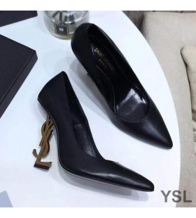Yves Saint Laurent Opyum Pompes En Cuir Lisse avec de l'Or Talon Noir