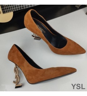 Yves Saint Laurent Opyum Pompes En Daim avec de l'Or Talon Marron