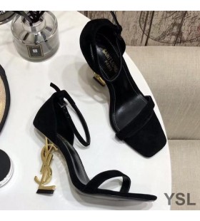 Yves Saint Laurent Opyum Sandales En Daim Avec De L'Or Talon Noir