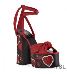 Yves Saint Laurent Paige Sandales à Plateforme En Cuir avec Motif Coeurs Rouge