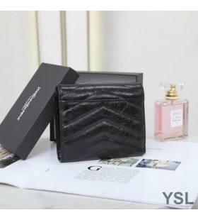 Yves Saint Laurent Petit Monogramme De Ces Porte-Monnaie Dans Froissé Matelassé En Cuir Noir