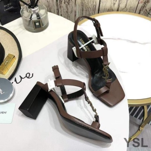 Yves Saint Laurent Cassandra Sandaletten mit Brückenkopf-Schleife In Glatt Leder Braun