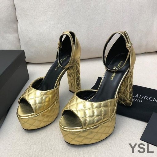 Yves Saint Laurent Jodie Plattform Sandalen Gesteppte Leder Gold